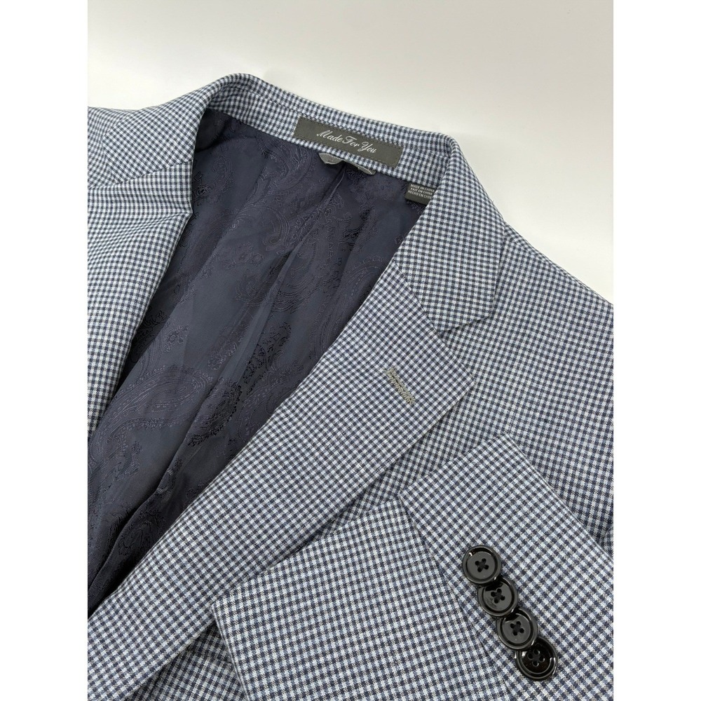 Indochino Made For You Blue Micro Check Two Button Blazer Sport Coat Jacket 42R